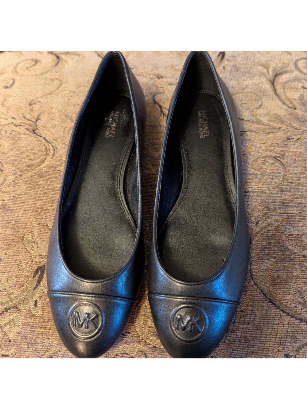 Michael Kors Black Leather MK Logo Round-Toe Flats